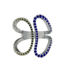 Duo Yüzük - Peridot ve lab safir 8 ayar beyaz altın yüzük #1vznzm4