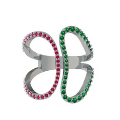 Duo Yüzük - Rodolit garnet ve yeşil kuvars 8 ayar beyaz altın yüzük #1w0j9sr