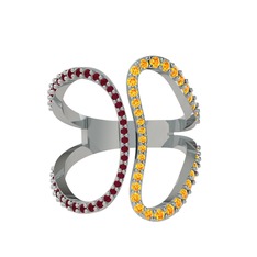 Duo Yüzük - Kök yakut ve sitrin 14 ayar beyaz altın yüzük #1wbokts