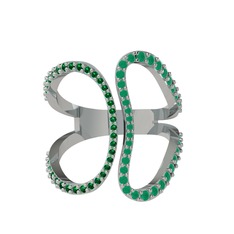 Duo Yüzük - Yeşil kuvars ve kök zümrüt 8 ayar beyaz altın yüzük #1x3flx4