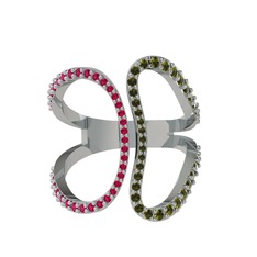 Duo Yüzük - Rodolit garnet ve peridot 18 ayar beyaz altın yüzük #1x44oze