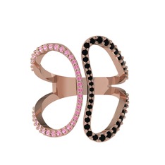 Pembe kuvars ve siyah zirkon 14 ayar rose altın yüzük