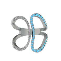 Duo Yüzük - Swarovski ve akuamarin 8 ayar beyaz altın yüzük #1xgktdm