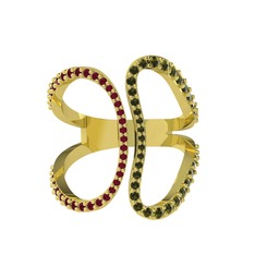 Duo Yüzük - Kök yakut ve peridot 14 ayar altın yüzük #1xh2g28