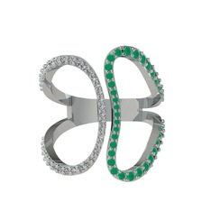 Duo Yüzük - Swarovski ve kök zümrüt 18 ayar beyaz altın yüzük #1xvrpkn