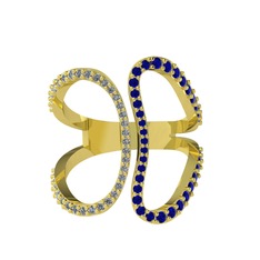 Duo Yüzük - Pırlanta ve lab safir 925 ayar altın kaplama gümüş yüzük (0.27 karat) #2001ne