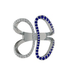 Duo Yüzük - Swarovski ve lab safir 8 ayar beyaz altın yüzük #2wg6s0