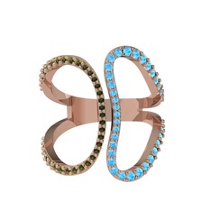 Duo Yüzük - Peridot ve akuamarin 18 ayar rose altın yüzük #2zgxp4