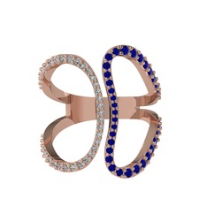 Swarovski ve lab safir 14 ayar rose altın yüzük