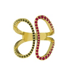 Peridot ve rodolit garnet 925 ayar altın kaplama gümüş yüzük