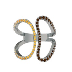 Duo Yüzük - Sitrin ve dumanlı kuvars 925 ayar gümüş yüzük #4iyobm