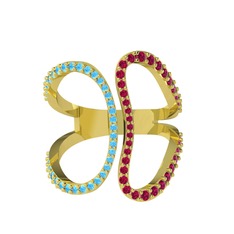 Duo Yüzük - Akuamarin ve rodolit garnet 925 ayar altın kaplama gümüş yüzük #4x27c2