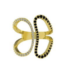 Duo Yüzük - Swarovski ve siyah zirkon 8 ayar altın yüzük #66x2ra