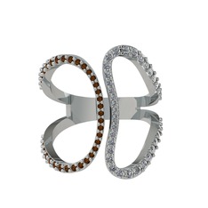 Duo Yüzük - Dumanlı kuvars ve pırlanta 925 ayar gümüş yüzük (0.36 karat) #6d0s60