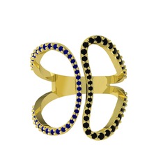 Duo Yüzük - Lab safir ve siyah zirkon 8 ayar altın yüzük #6o9ajm