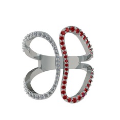 Pırlanta ve garnet 14 ayar beyaz altın yüzük (0.27 karat)