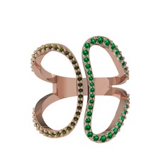 Duo Yüzük - Peridot ve yeşil kuvars 18 ayar rose altın yüzük #7p5m1t