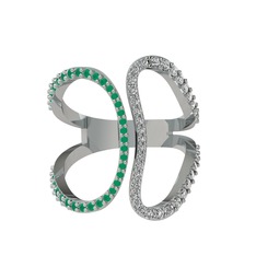 Duo Yüzük - Kök zümrüt ve beyaz zirkon 18 ayar beyaz altın yüzük #8ile6z