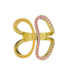 Duo Yüzük - Sitrin ve pembe kuvars 925 ayar altın kaplama gümüş yüzük #8q1paz