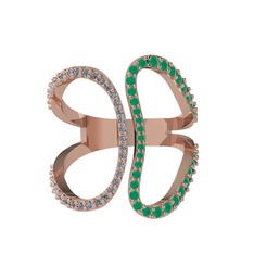 Duo Yüzük - Pırlanta ve kök zümrüt 925 ayar rose altın kaplama gümüş yüzük (0.27 karat) #93yb7k