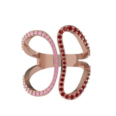 Duo Yüzük - Pembe kuvars ve garnet 925 ayar rose altın kaplama gümüş yüzük #9a5s87