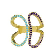 Duo Yüzük - Akuamarin ve ametist 8 ayar altın yüzük #9b7stz