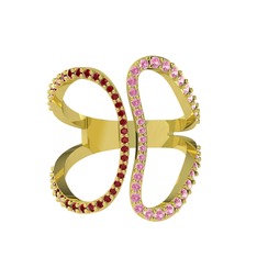 Garnet ve pembe kuvars 8 ayar altın yüzük