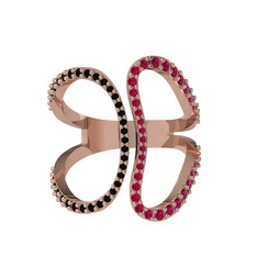 Duo Yüzük - Siyah zirkon ve rodolit garnet 925 ayar rose altın kaplama gümüş yüzük #9rdcia
