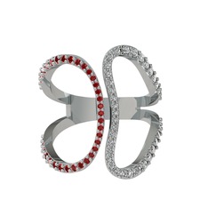 Duo Yüzük - Garnet ve beyaz zirkon 925 ayar gümüş yüzük #9s2x8w