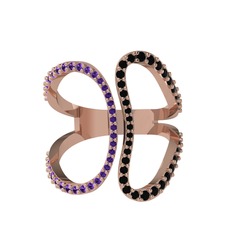 Ametist ve siyah zirkon 8 ayar rose altın yüzük