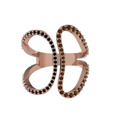 Duo Yüzük - Siyah zirkon ve dumanlı kuvars 14 ayar rose altın yüzük #b4pe0b