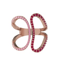 Duo Yüzük - Pembe kuvars ve rodolit garnet 18 ayar rose altın yüzük #b5q1n5