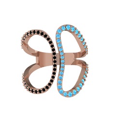 Siyah zirkon ve akuamarin 14 ayar rose altın yüzük