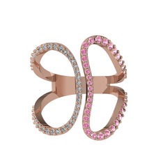 Duo Yüzük - Swarovski ve pembe kuvars 8 ayar rose altın yüzük #cqopaz