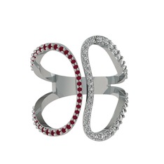 Duo Yüzük - Kök yakut ve swarovski 8 ayar beyaz altın yüzük #czpcoe