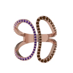 Duo Yüzük - Ametist ve dumanlı kuvars 14 ayar rose altın yüzük #d6g8qq