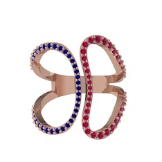 Lab safir ve rodolit garnet 925 ayar rose altın kaplama gümüş yüzük