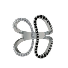 Duo Yüzük - Pırlanta ve siyah zirkon 18 ayar beyaz altın yüzük (0.27 karat) #e7fdst