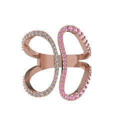 Duo Yüzük - Swarovski ve pembe kuvars 18 ayar rose altın yüzük #ebkair