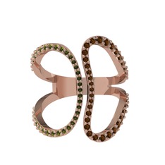 Duo Yüzük - Peridot ve dumanlı kuvars 14 ayar rose altın yüzük #ecomtu