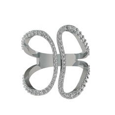Duo Yüzük - Swarovski ve beyaz zirkon 14 ayar beyaz altın yüzük #ed5ql9