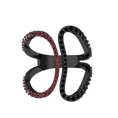 Garnet ve siyah zirkon 925 ayar siyah rodyum kaplama gümüş yüzük