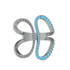 Duo Yüzük - Pırlanta ve akuamarin 14 ayar beyaz altın yüzük (0.27 karat) #fovo5y