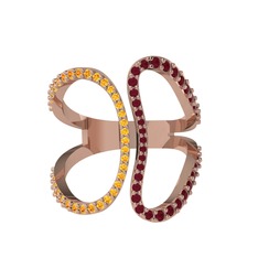 Duo Yüzük - Sitrin ve kök yakut 925 ayar rose altın kaplama gümüş yüzük #fp0vgh