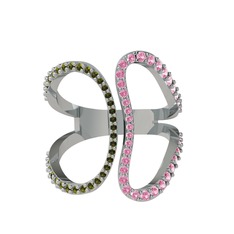 Duo Yüzük - Peridot ve pembe kuvars 14 ayar beyaz altın yüzük #gtc76z