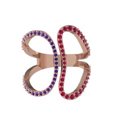 Duo Yüzük - Ametist ve rodolit garnet 18 ayar rose altın yüzük #h0l9kq