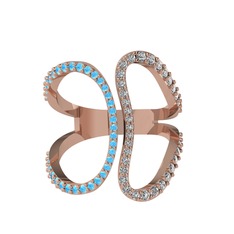 Duo Yüzük - Akuamarin ve swarovski 14 ayar rose altın yüzük #h1f1fl