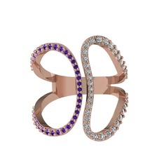 Duo Yüzük - Ametist ve swarovski 14 ayar rose altın yüzük #h7eou3