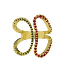 Duo Yüzük - Peridot ve garnet 18 ayar altın yüzük #hqz28p