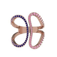 Lab safir ve pembe kuvars 14 ayar rose altın yüzük